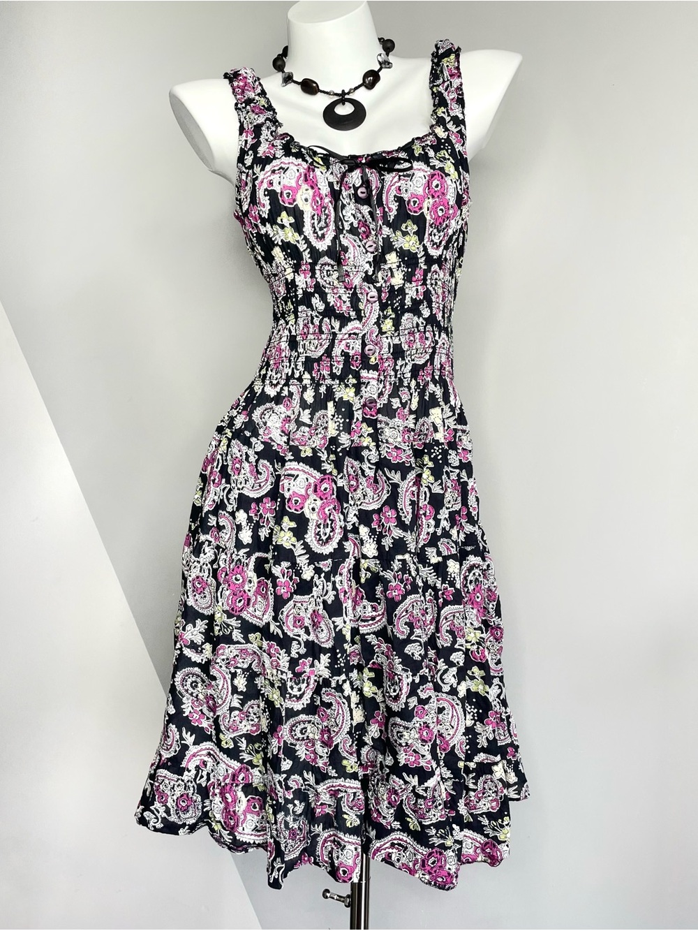 Pink & Black Boho Cotton Summer Dress